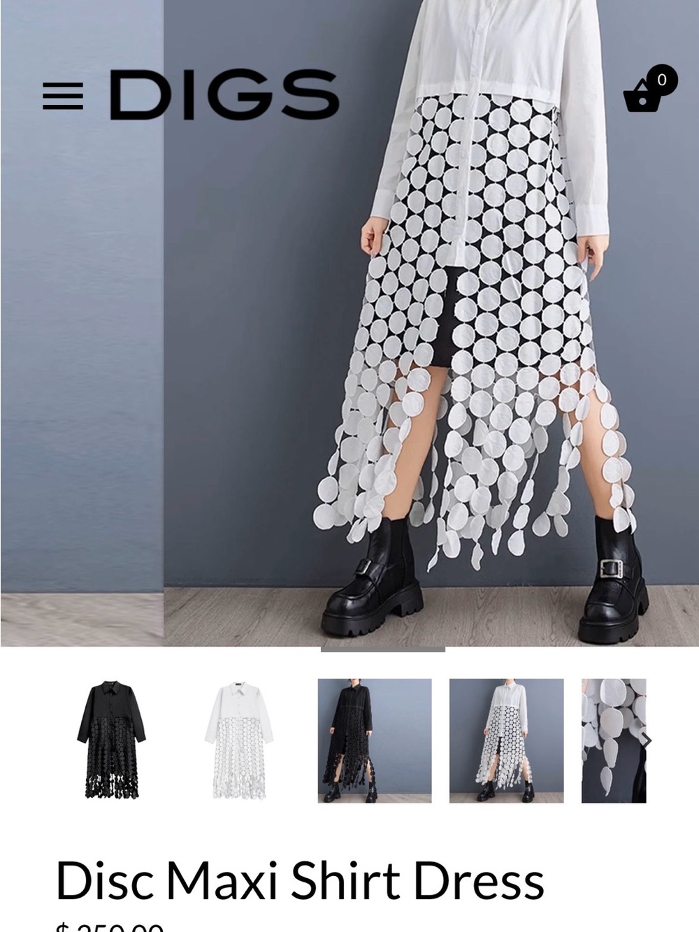 White Disc Maxi Button-Down Shirt Dress
